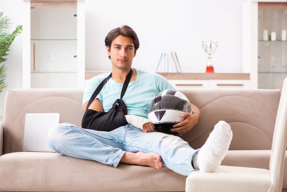 Injured motorbike rider recovering at home